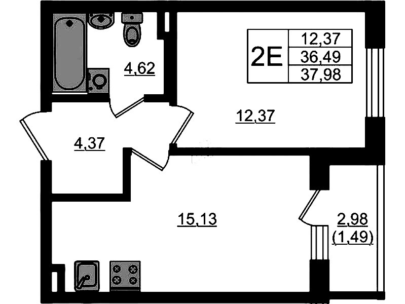 1-комнатная квартира 37.98 м², 1/4 эт., ЖК «Новая история»
